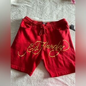 ED HARDY RED SWEAT-SHORTS NWT L